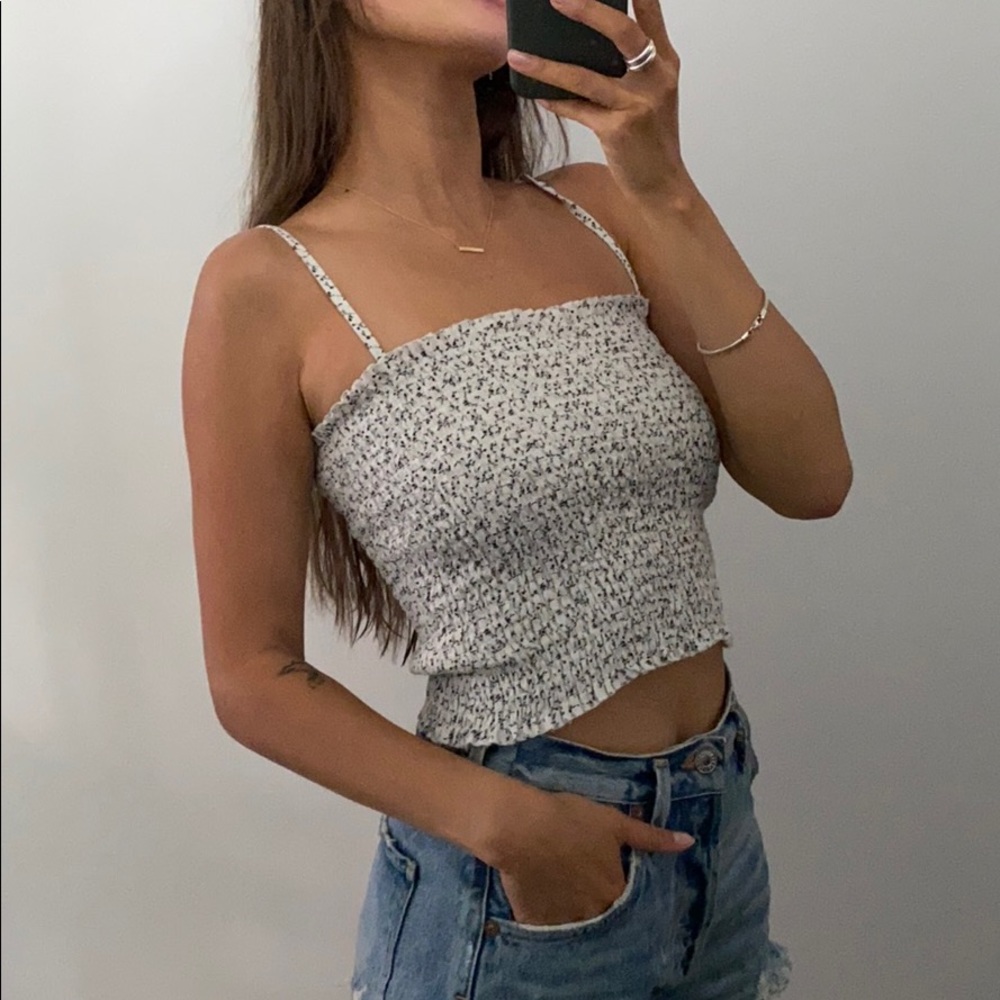 Smocked floral tank crop top